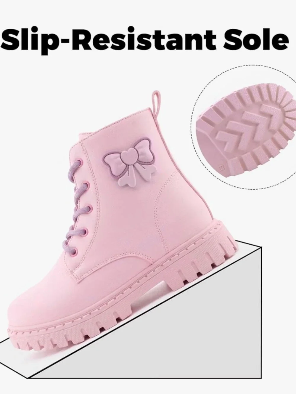 Girls Lace Up Side Zipper Ankle Boots W. Bow Design | Size 11 | NEW IN BOX |